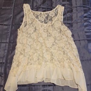 5/$10 Lace Bohemian Lapis White Floral Small Blouse with Solid White Tan…